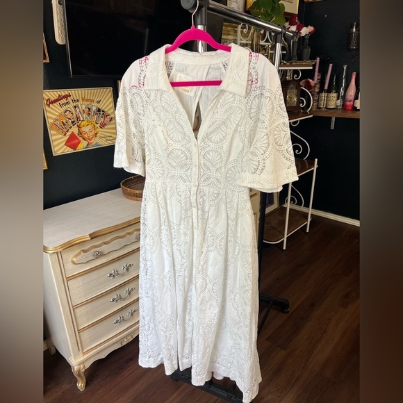 Maeve Anthropologie Eyelet Midi Dress Size 14 - Picture 8 of 15